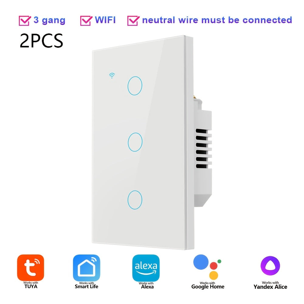 2-Pack Smart Wi-Fi Light Switch with Voice Control, US Standard, 1-4 Gang