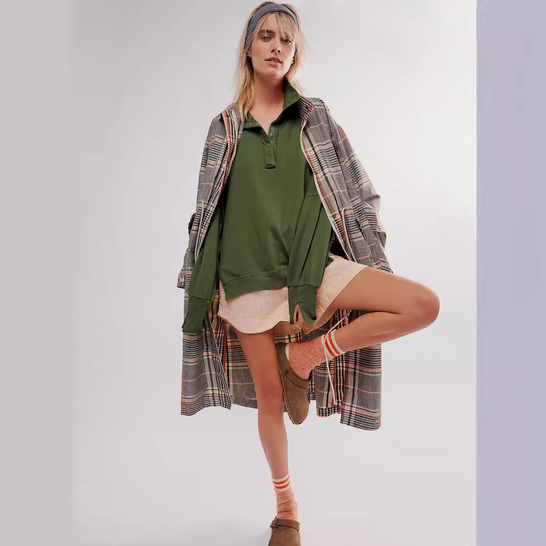 Chic Lantern Sleeve Split Lapel Pullover Sweater