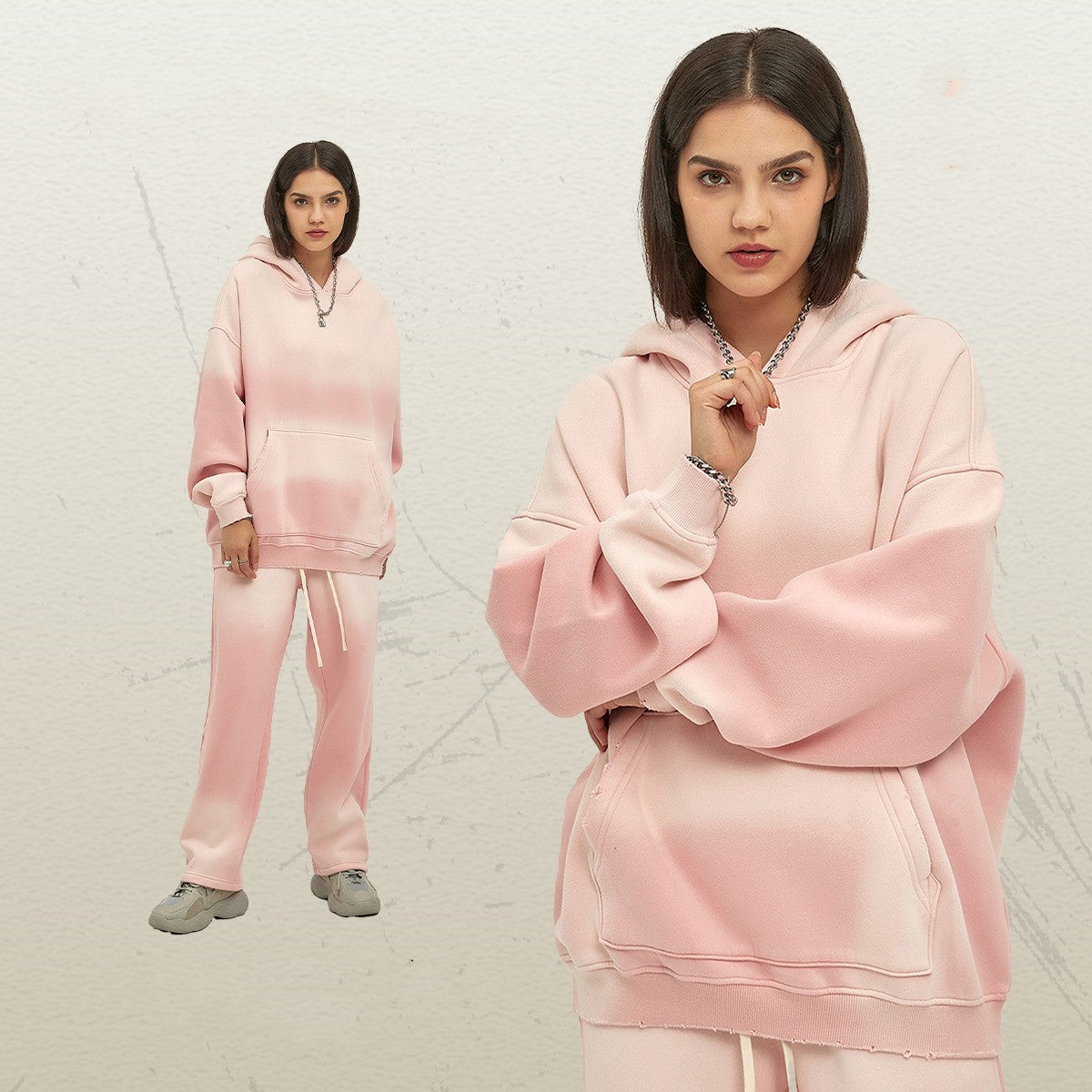 Distressed Fur-Lined Heavyweight Spray-Dyed Hoodie