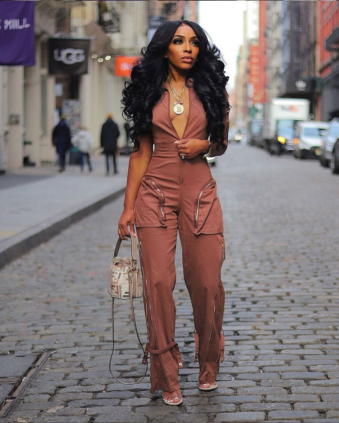 Summer Zipper Workwear With Pocket Jumpsuit