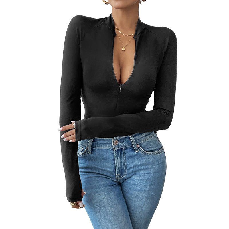 Women's Half-Zip Casual Long Sleeve Romper