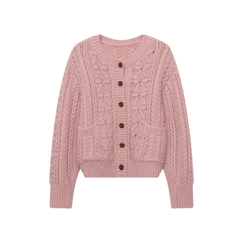 Korean Style Idle Style Thick Needle Twisted Texture Knitted Cardigan Sweater