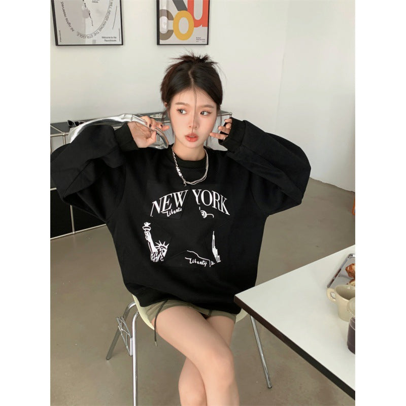 Printed Sweater Early Autumn New Retro Loose All-matching Slimming Top Women's Fashion