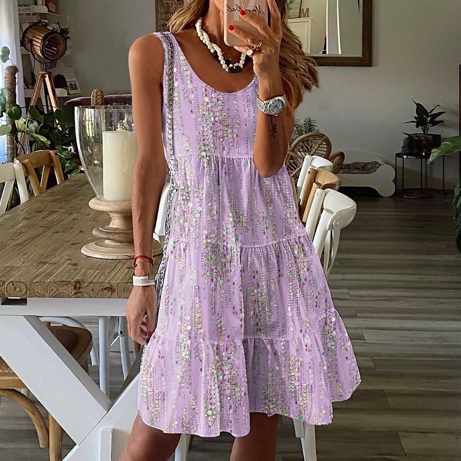 Floral Print Sleeveless Casual Summer Midi Dress