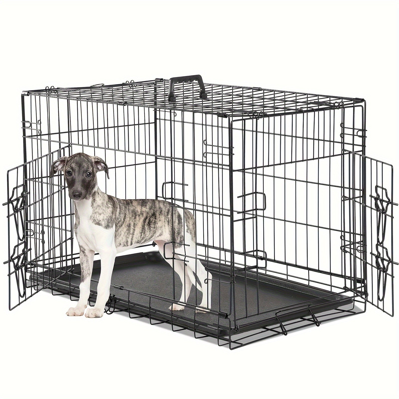 [Pet Containment, Dog Crate] Smug Pet Containment | Sturdy Medium Dog Crate With Divider Panel - 30" Double Door, Folding Metal Wire Cage, Leak-Proof Plastic Pan Tray, Ideal For Indoor/Outdoor Use...