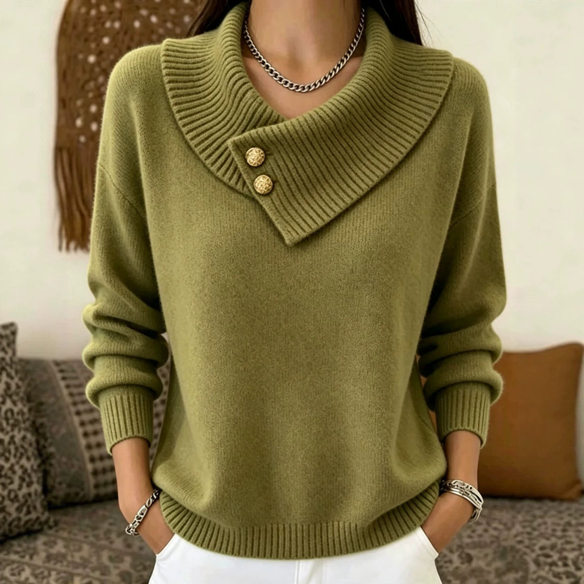 Irregular Lapel Soft and Cozy Knit Sweater for Women