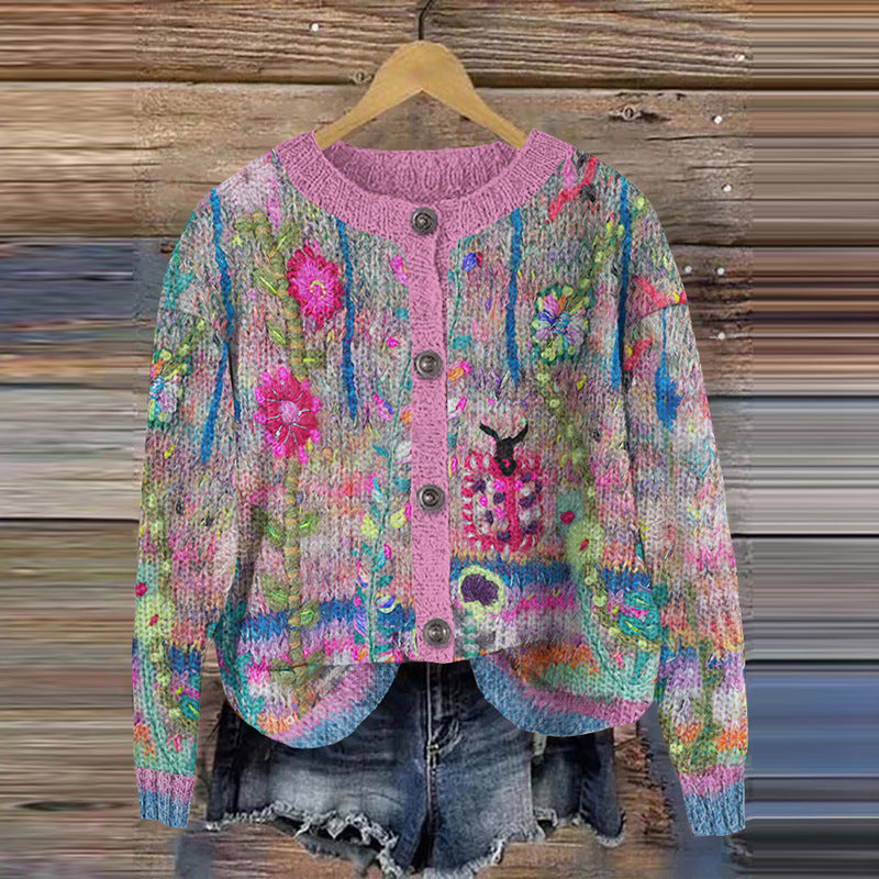 3d Digital Printing Cardigan Knitted Coat