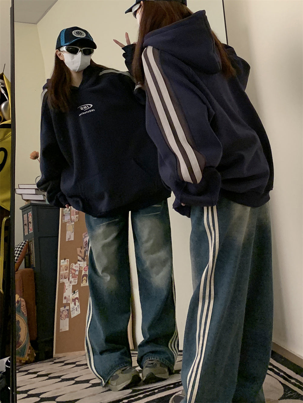 Fleece-Lined Striped Raglan Sleeve Hoodie