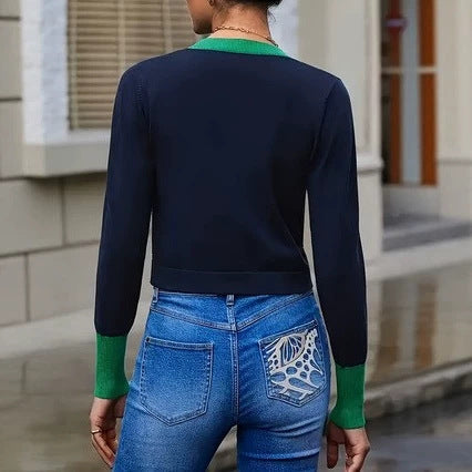 Designer Inspired Niche V Neck Top with Contrasting Colors Soft and Cozy Knitwear for Outerwear