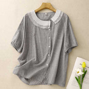 Woven Striped Fabric Ruffled Doll Collar Shirt