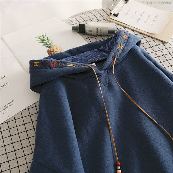 Korean Style Geometric Embroidered Loose Hoodie