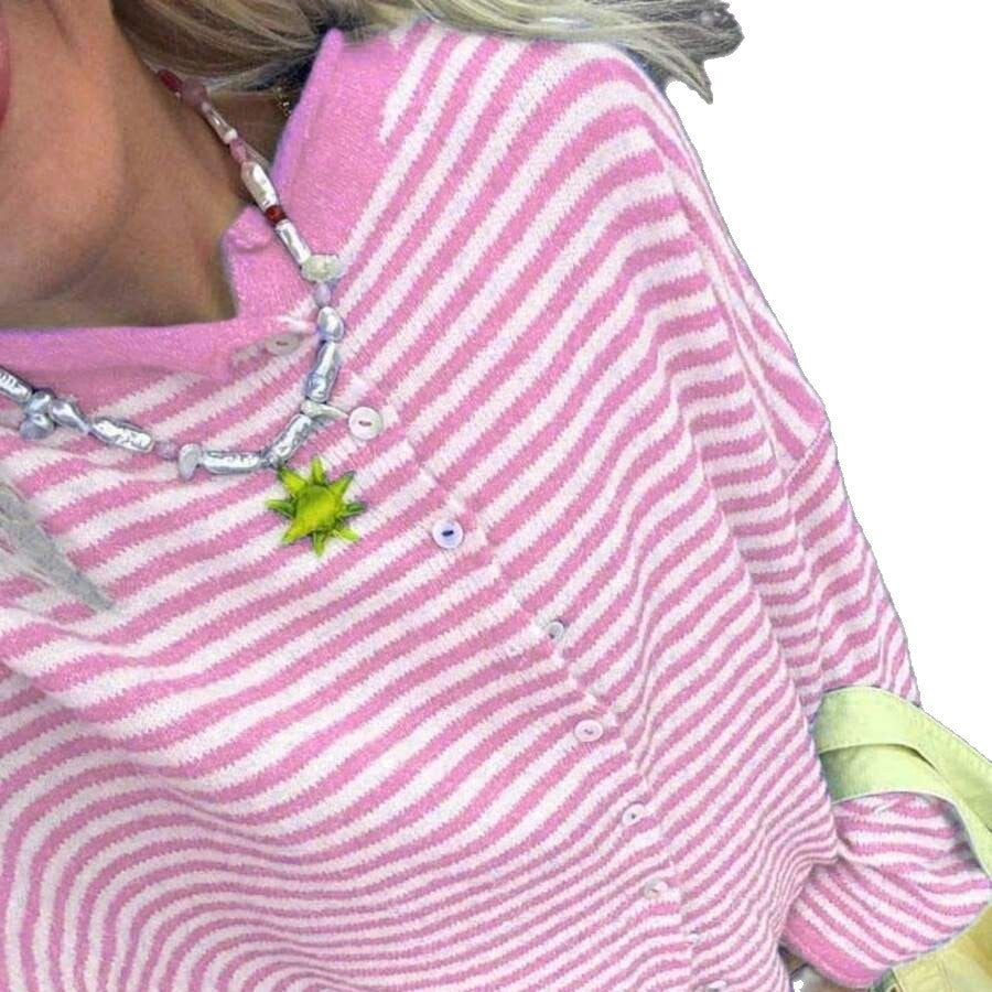 Womens Striped Long-sleeve Pullover Sweater Top