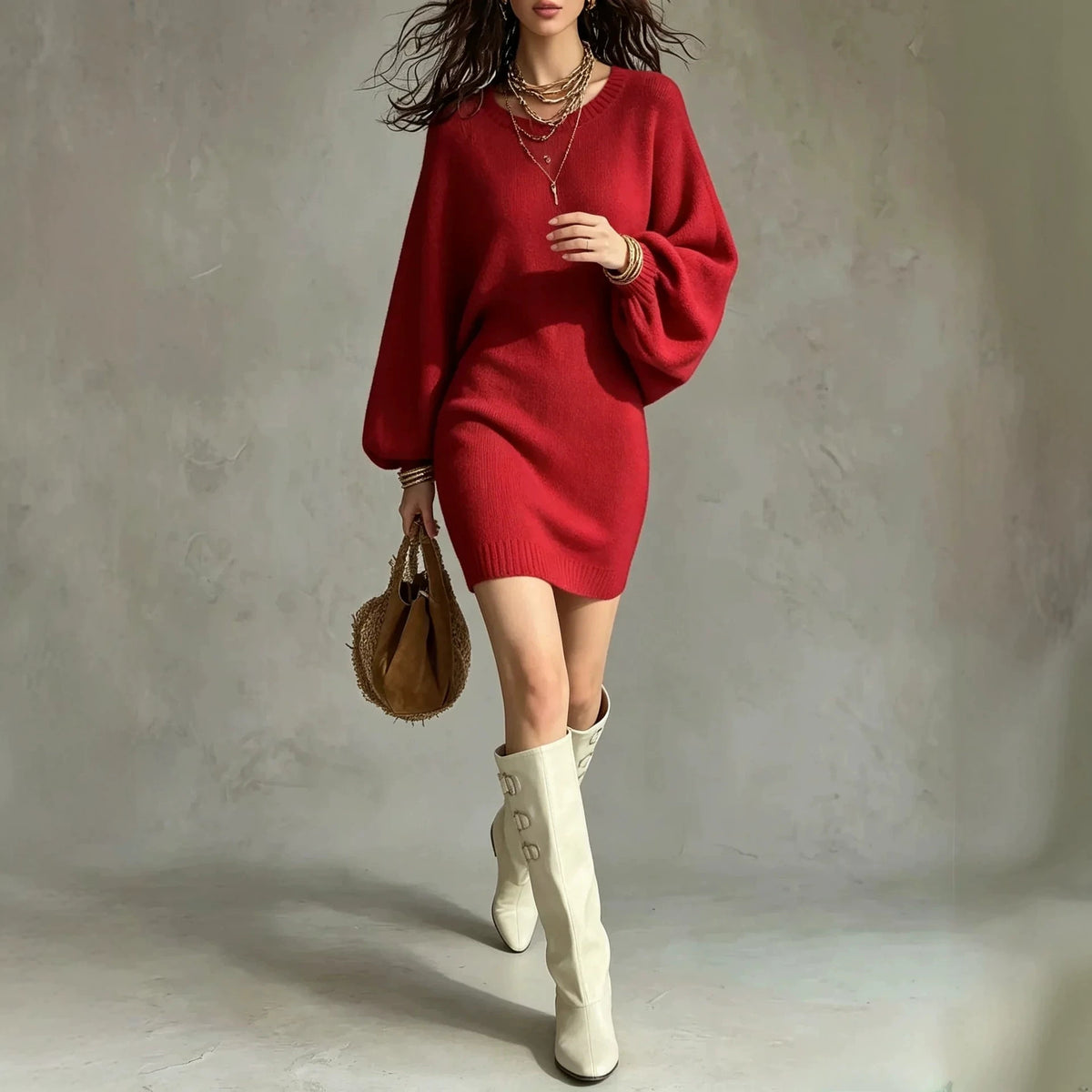 Round-neck Loose-fit Pullover Sweater Dress