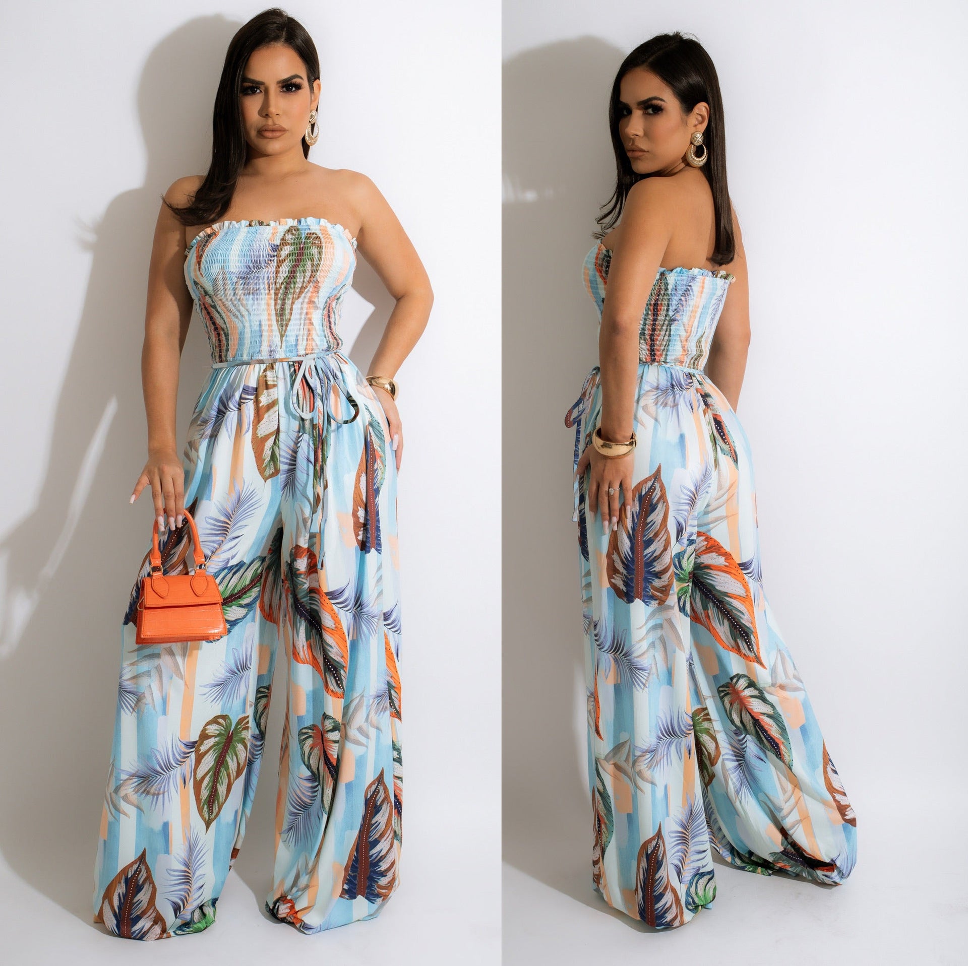 Floral Print Halter Chiffon Wide-Leg Jumpsuit