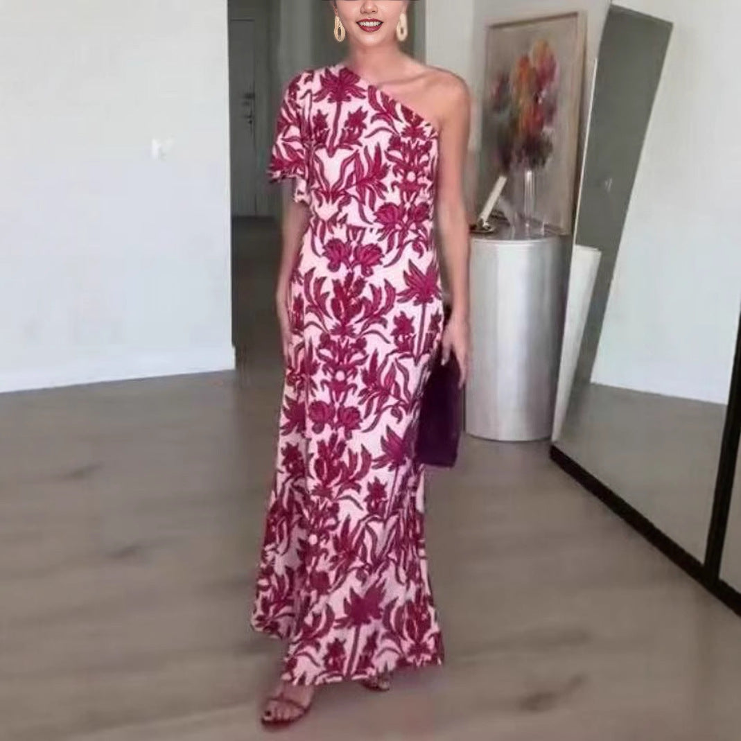 New Summer Sexy Chic One-shoulder Printed Dress