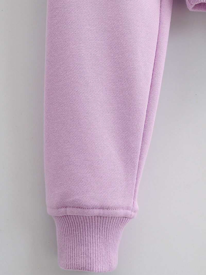 European And American Slim Fitting Navel Solid Hooded Sweater