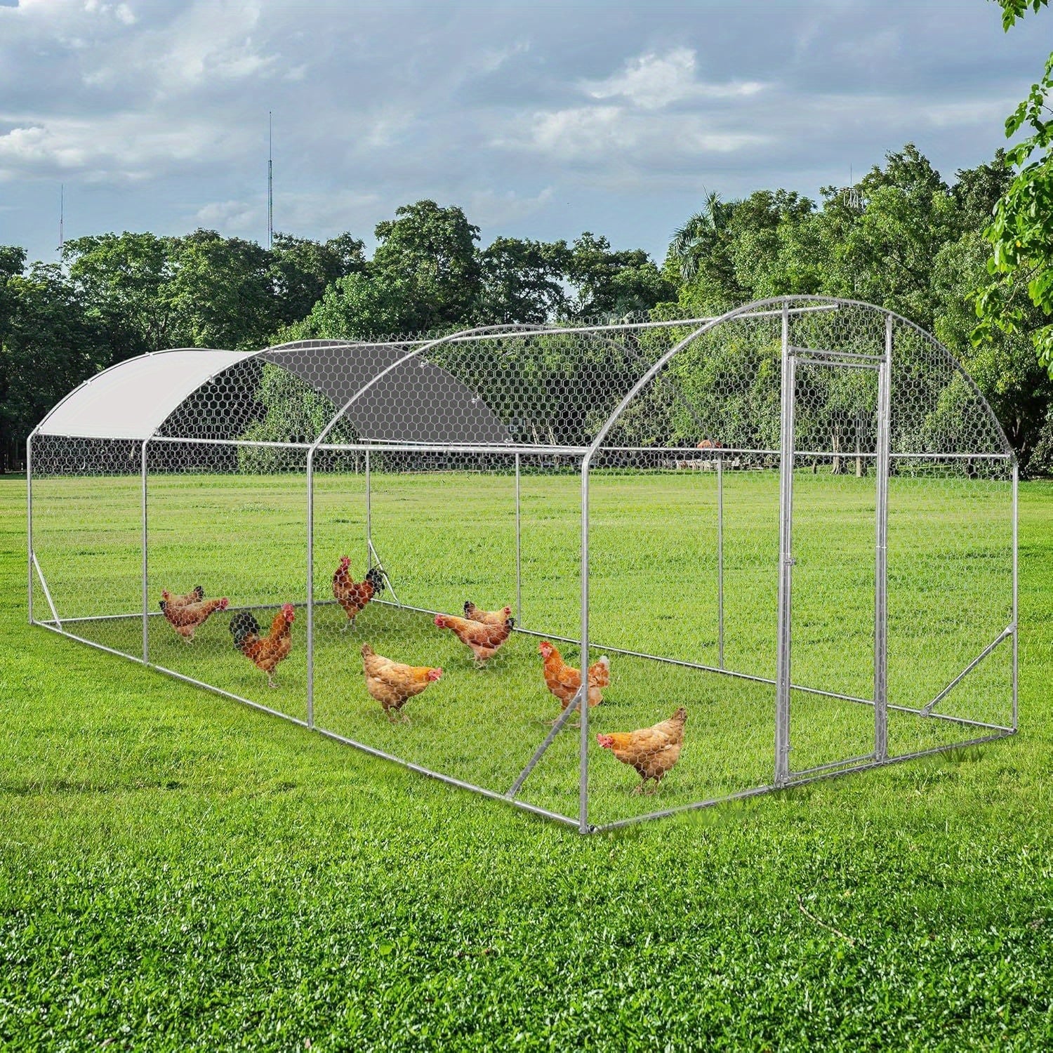Large Metal Chicken Coop Run with Waterproof Cover and Security Lock