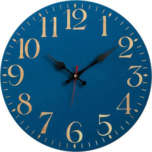Custom Photo & Text Wooden Wall Clock - Personalized Family Picture/Quote, Retro Farmhouse Style with Golden Hands & Large Black Numerals, Quartz Movement, Battery- (AA Not Included) - Large Round Clock for Home,
