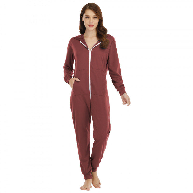 Womens Fashionable Hooded Jumpsuit Loungewear