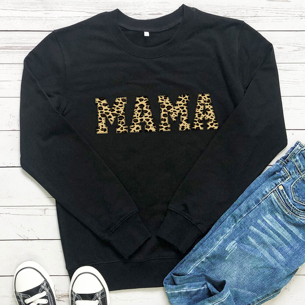 Leopard Print Mom Sweatshirt Casual Crewneck