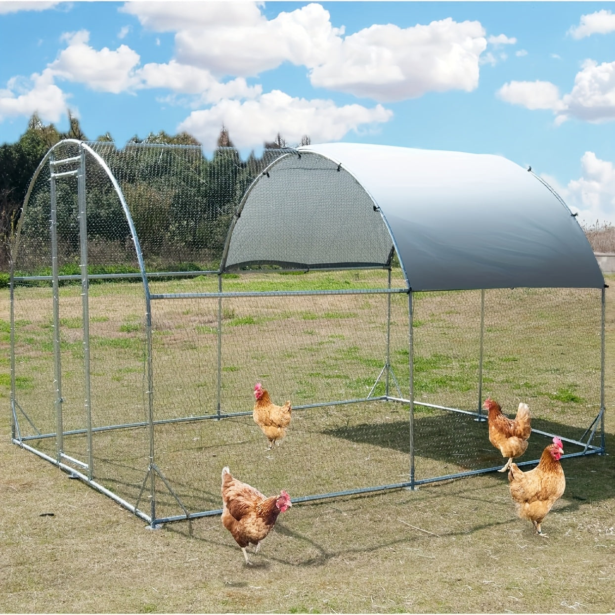 Large Metal Dome‑Shaped Chicken Coop with Galvanized Frame and Waterproof Cover – Four Size Options