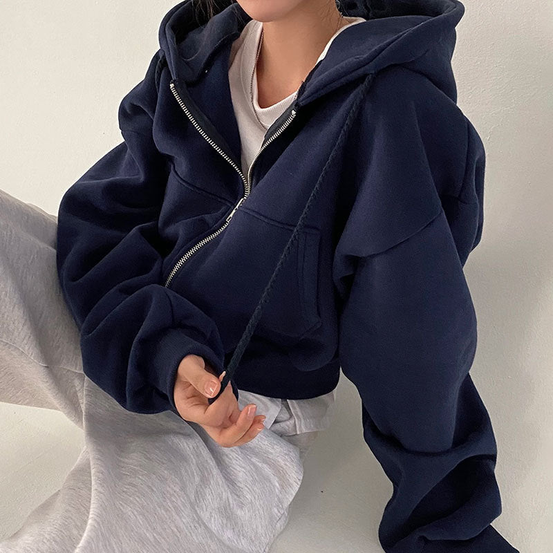 Women's Cozy Long Sleeve Zipper Pocket Hoodie