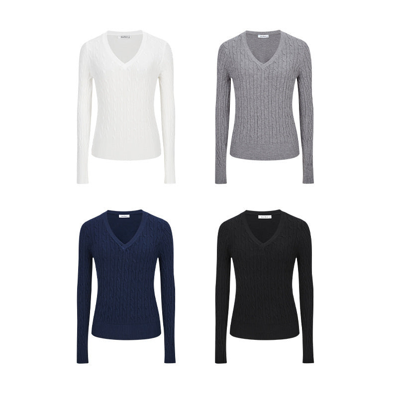 Women's Clothing Is Super Stylish with a High-end Simple and Versatile Cable-knit V-neck Sweater