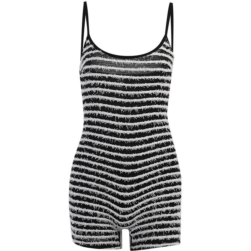 Women's Striped Waist-Tight One-Piece Shorts Romper