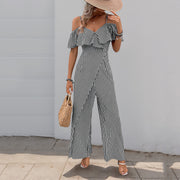 Summer New Striped Strap Wide Leg Jumpsuit For Women