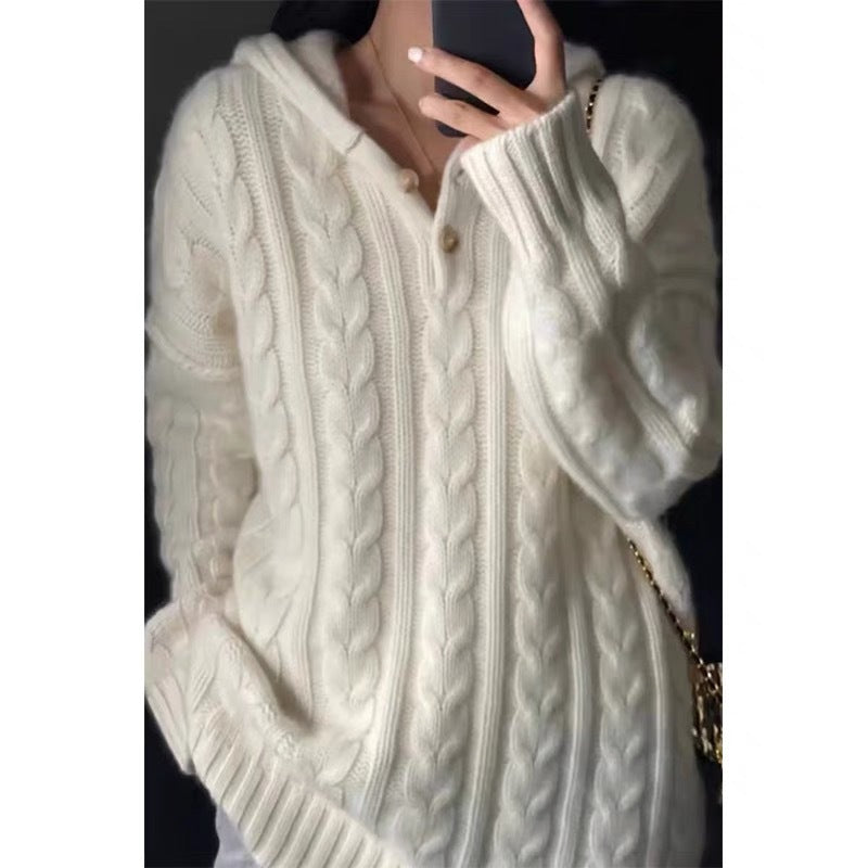 Heavy European Goods Cashmere Sweater Women's Hooded Sweater Loose Pullover
