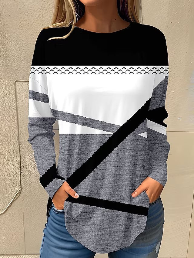 Women's Casual Plus Size Round-Neck Long Sleeve Top