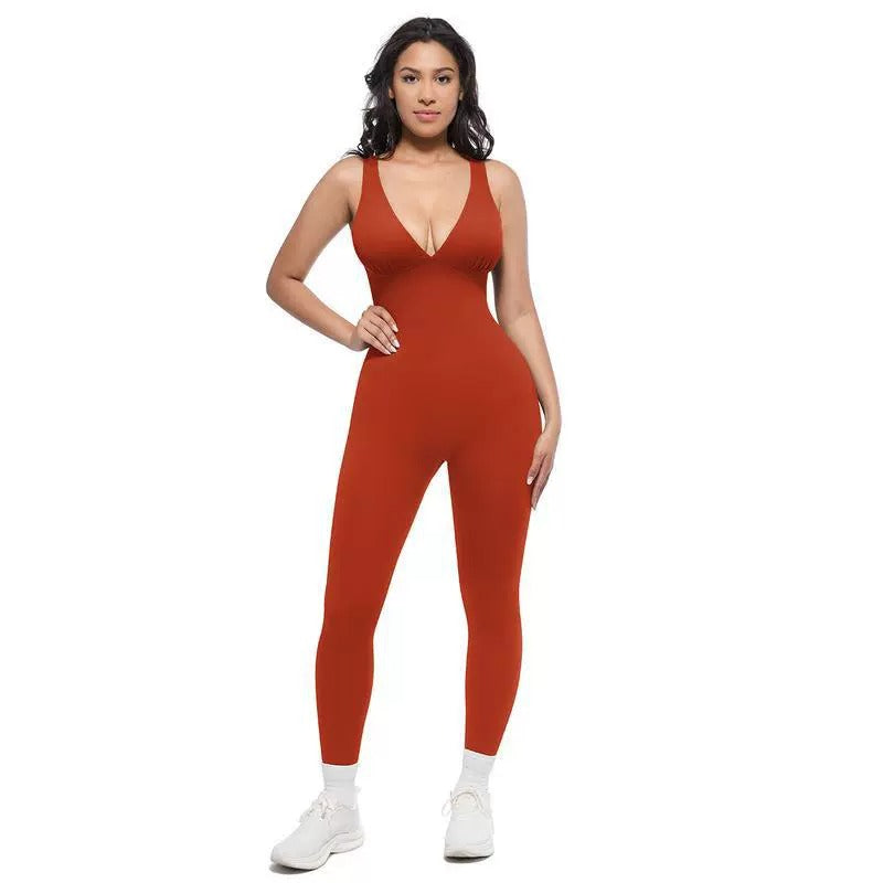 Women's V-Neck Solid Yoga Jumpsuit Active Romper
