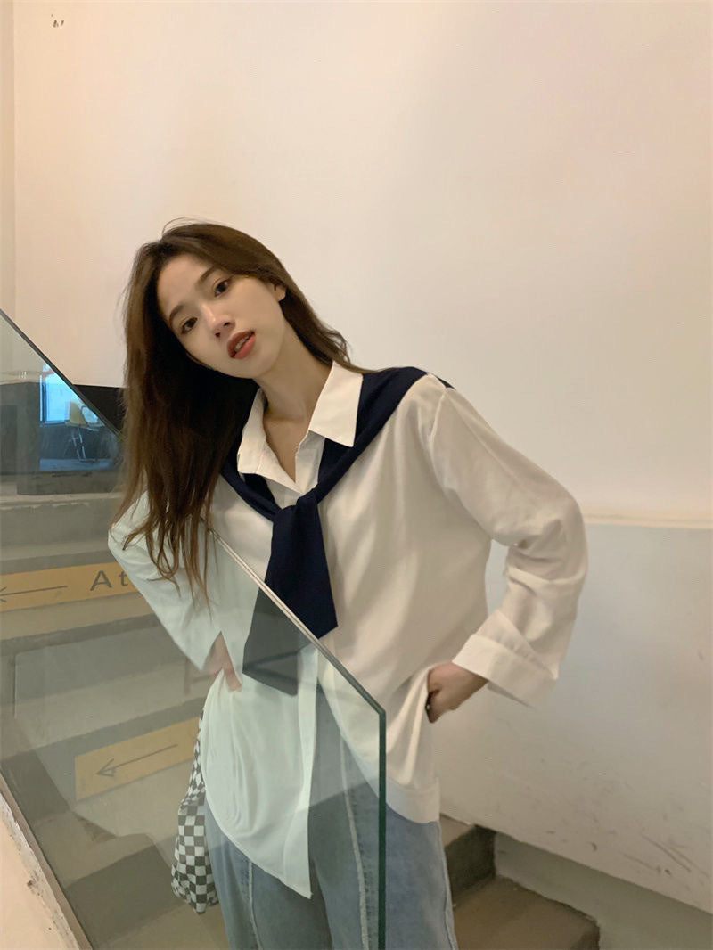 Chic Women's Layered Chiffon Long-Sleeve Shawl Shirt