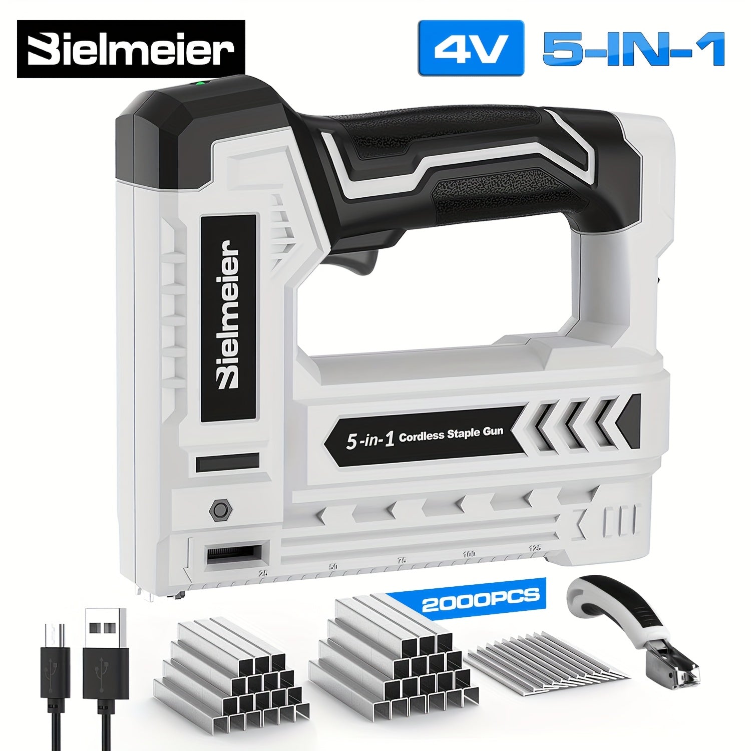 Bielmeier 2-in-1 Cordless Nail Gun 20V/4V, No Compressor, No Cord, Lightweight Design for Carpentry & Upholstery, with LED Work Light, Safety Striker Guard, Adjustable Depth, Battery & Charger...