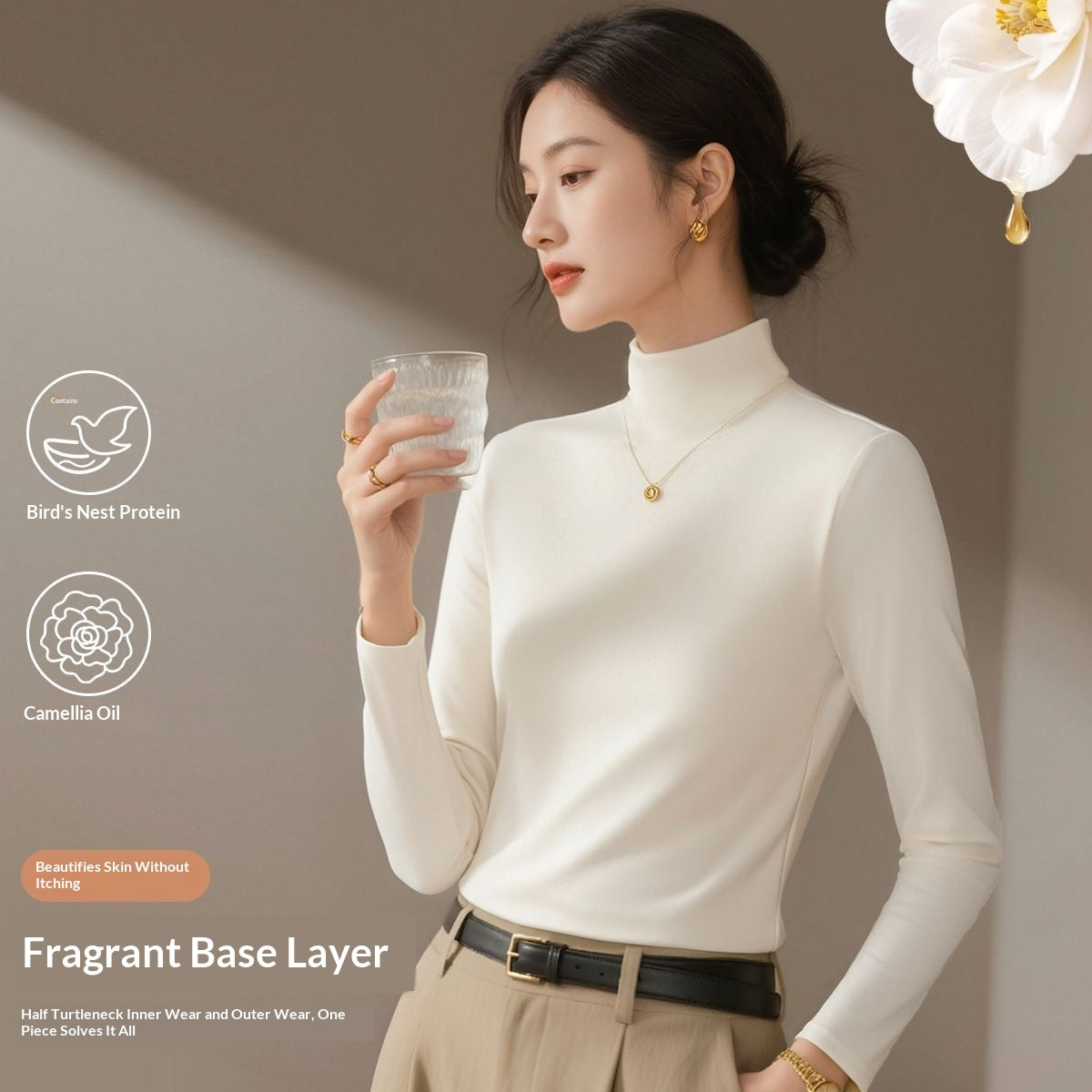 Lightweight Slim-fit Warm Mock-neck Base Layer