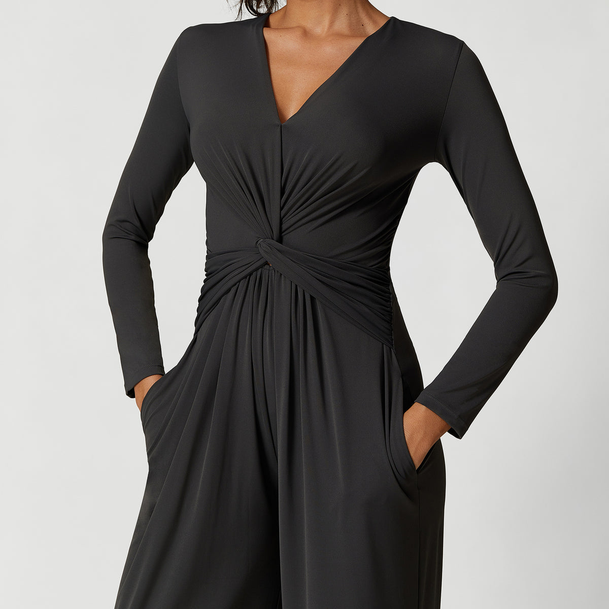 V-neck Pleated Design Sense High Slit Yoga Dress Women