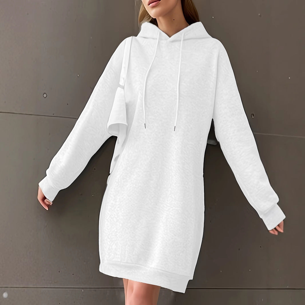 Women's Cozy Fleece-Lined Casual Hooded Sweatshirt Dress
