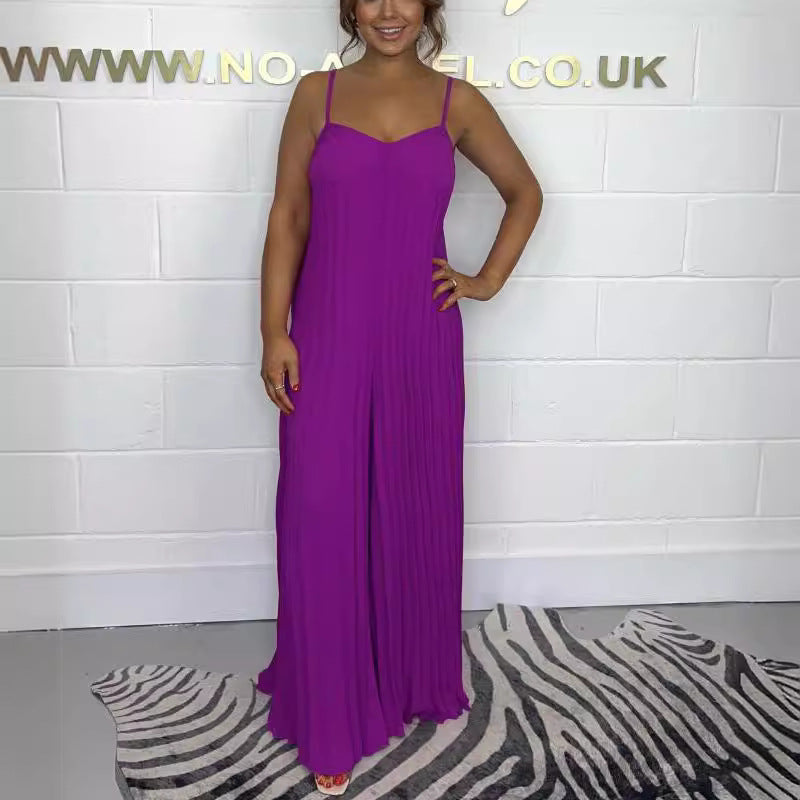 Women's Pleated Wide-Leg Sling Jumpsuit