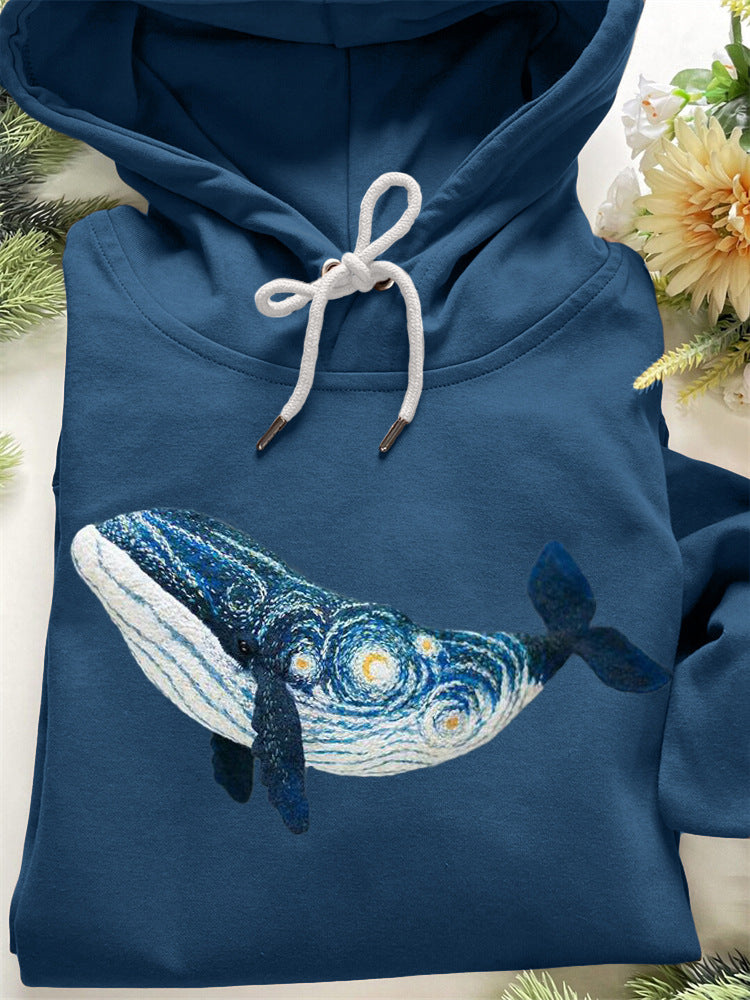 Plus Size Plum Blossom Hooded Casual Pullover