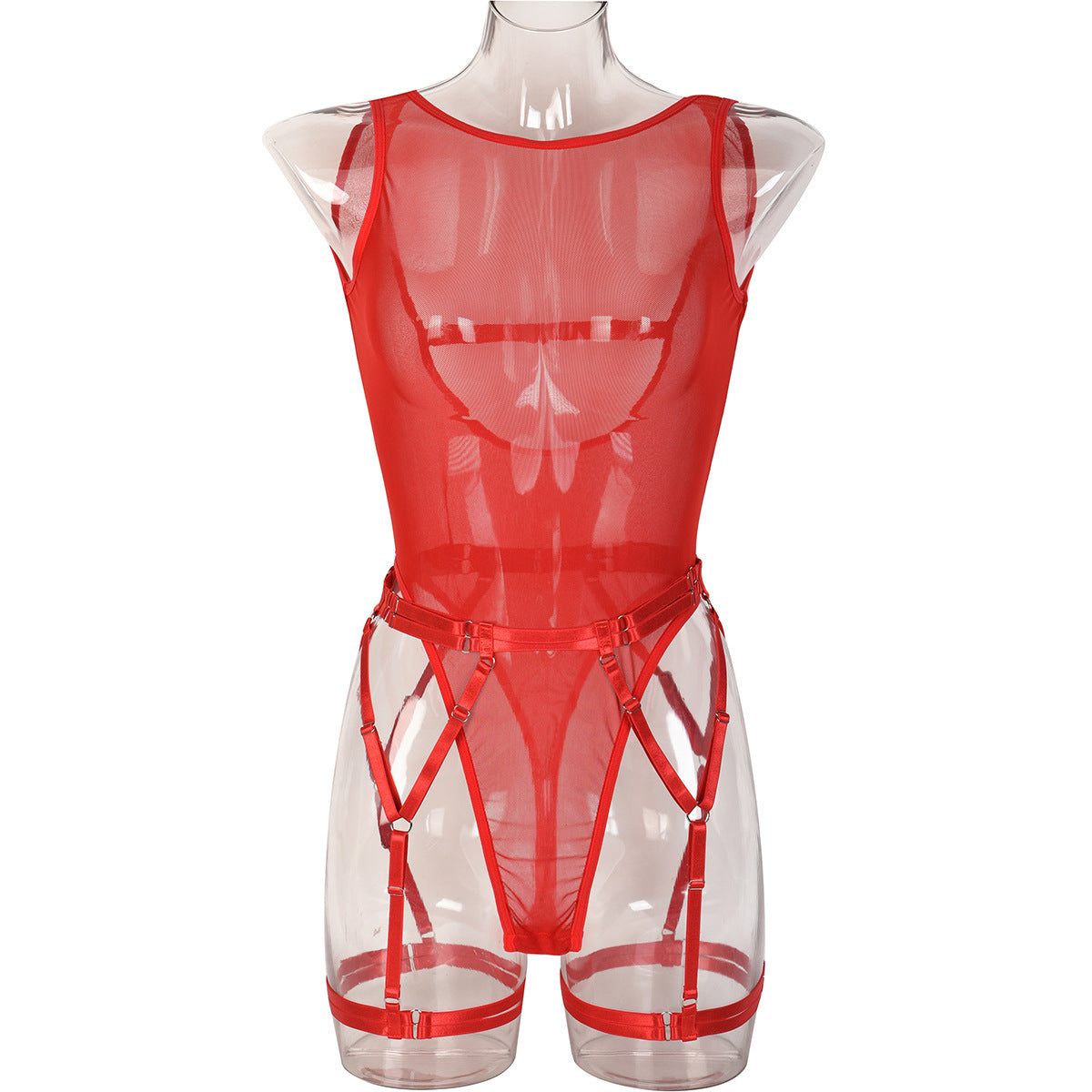 Colorblock Backless Mesh Jumpsuit