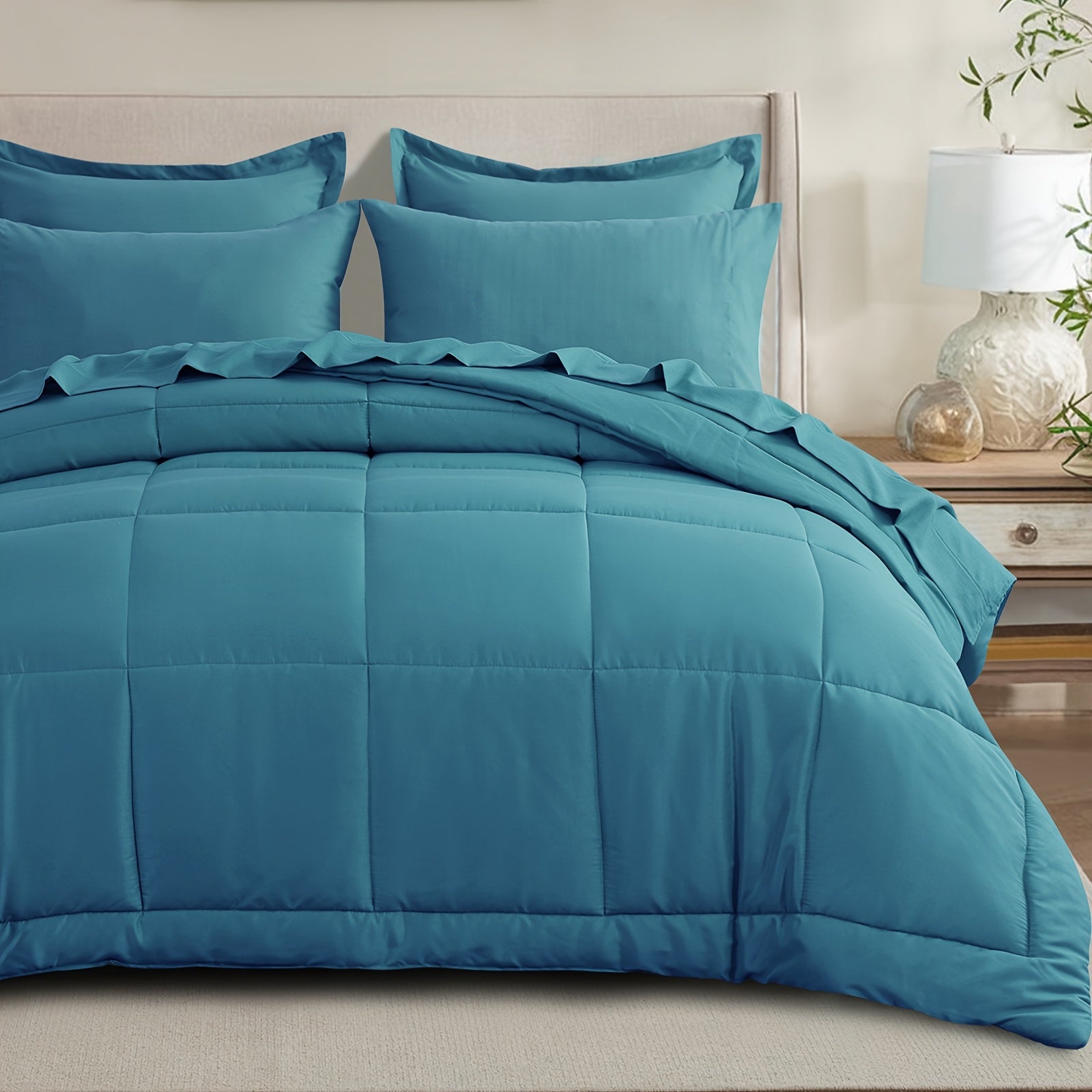 7pcs Ultra-Soft Bed In A Bag, Down Alternative Bedding Sets With All Season Quilted Comforter, Flat Sheet, Fitted Sheet, Pillowcases -Gifts For The Family And Friends