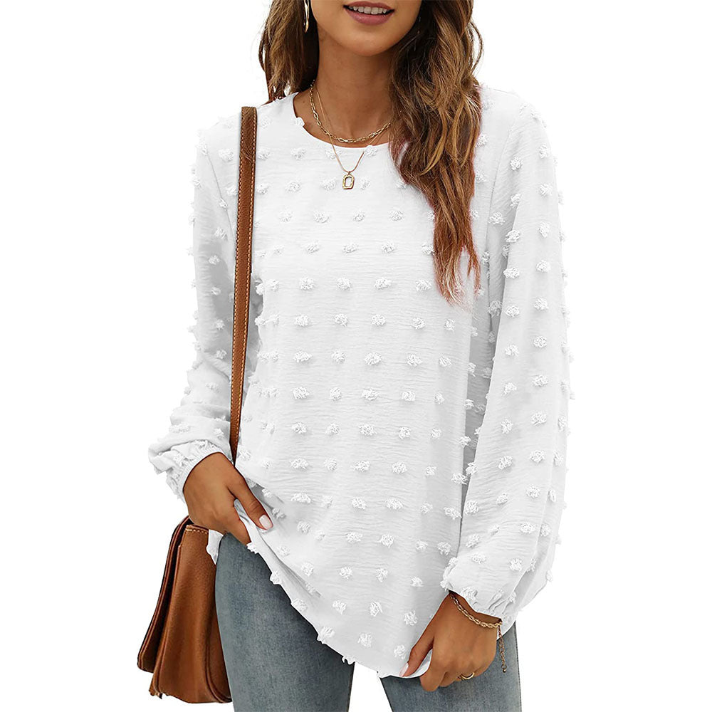 Women's Casual Jacquard Long-Sleeve Loose Pullover Top