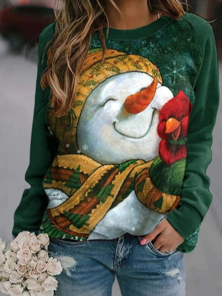 Women's 3D Printed Loose Round Neck Fashion Sweater