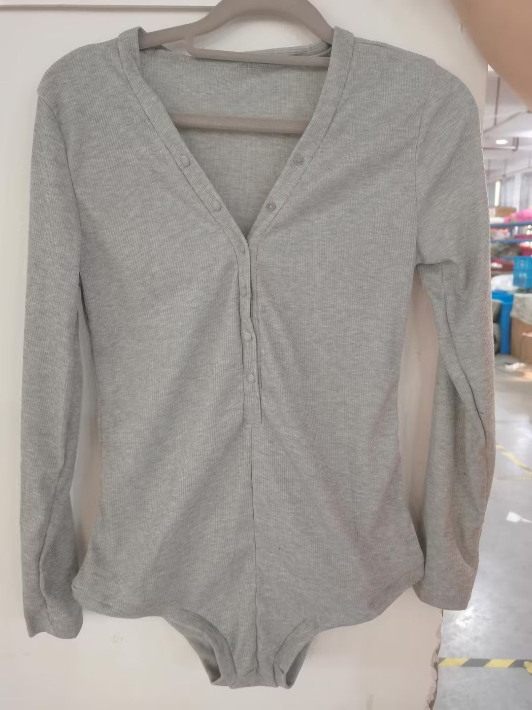Deep V-Neck Ribbed Long Sleeve Jumpsuit
