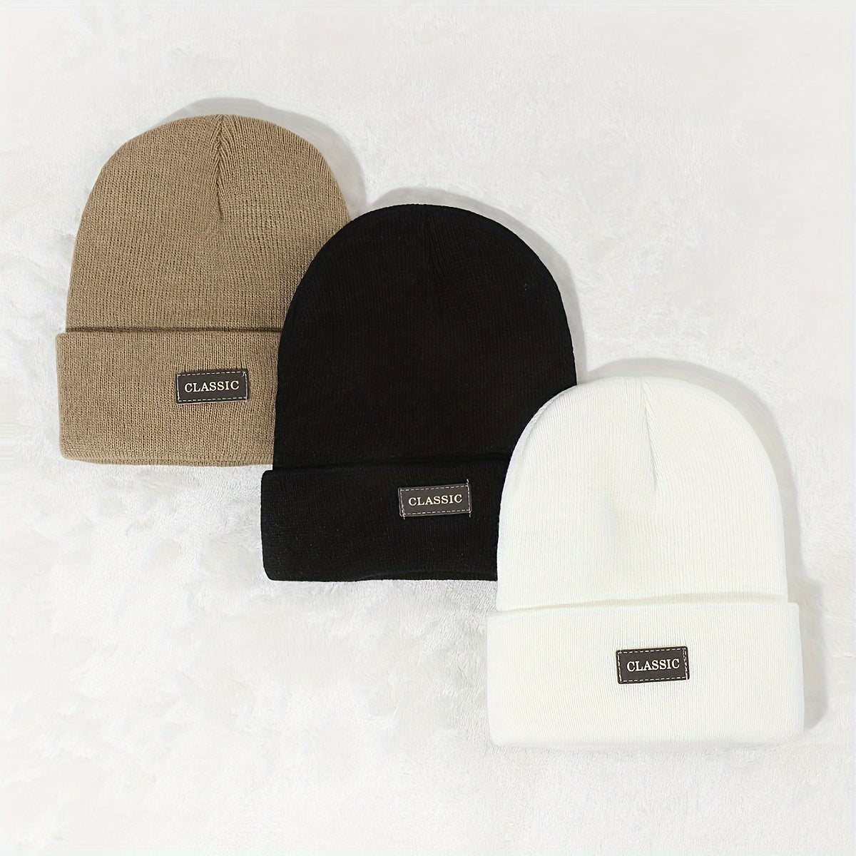 3-Pack Men's Solid Color Windproof Knitted Hats