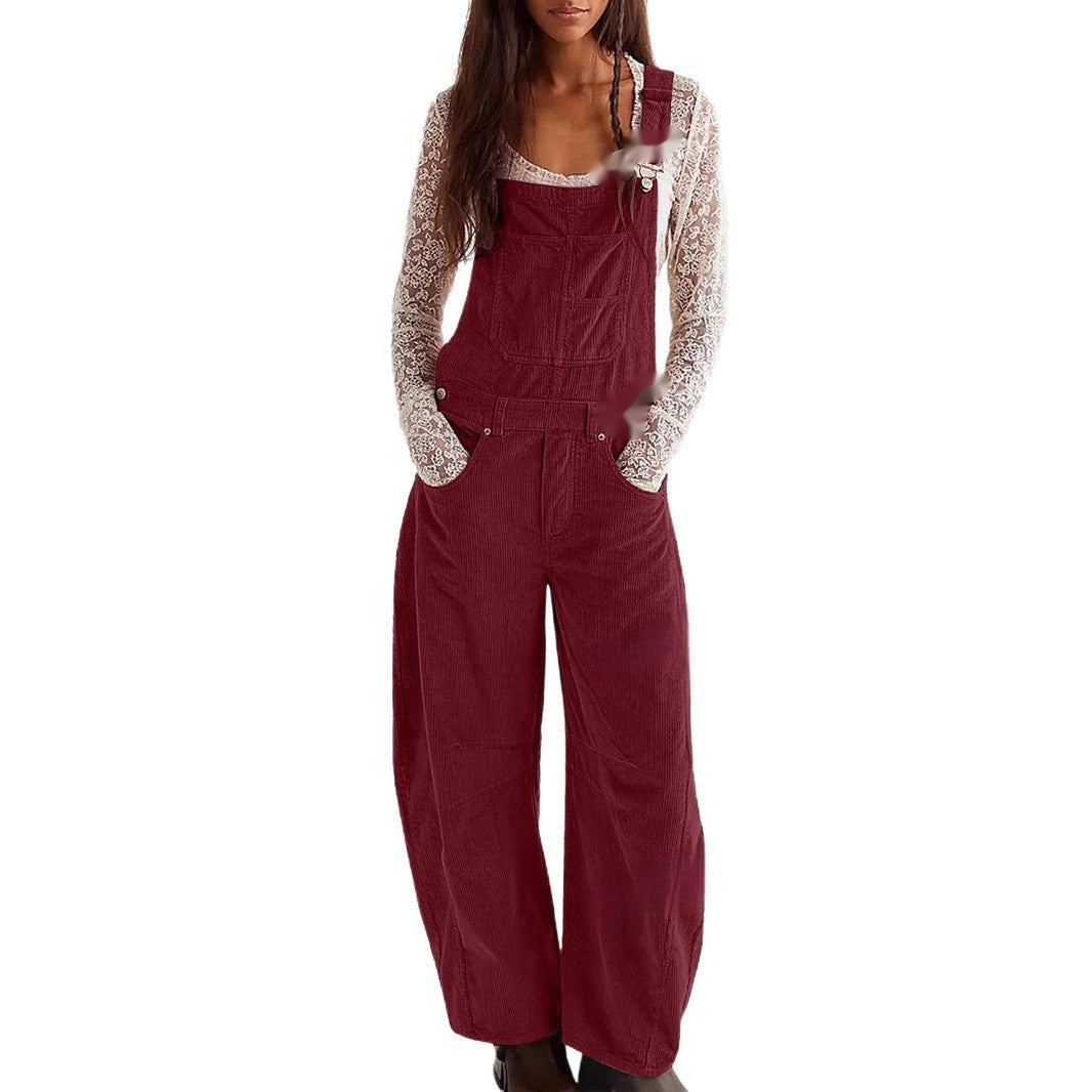 Chic Corduroy Wide-Leg Casual Overalls