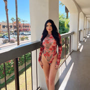 Floral Mesh Long-Sleeve Romper