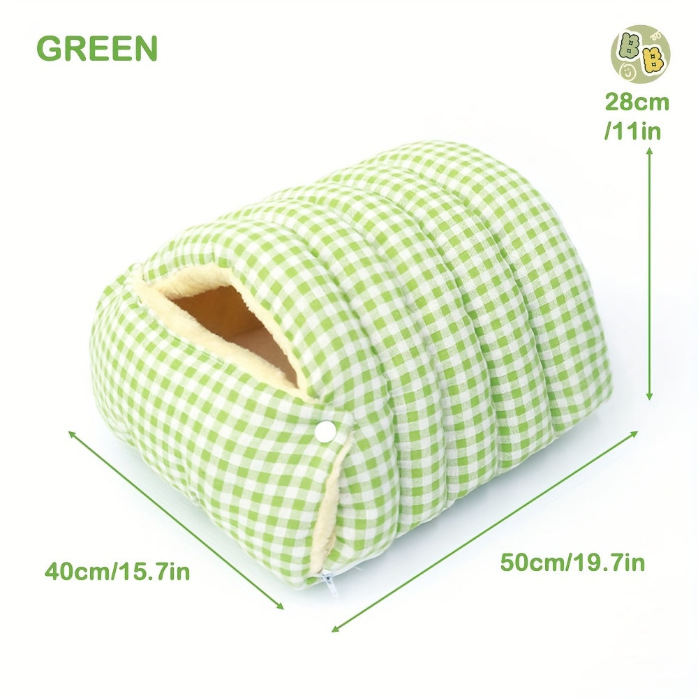 Large For Caterpillar Cat Sleeping Bag - Fully Enclosed Cat Bed With Removable Cover, Plush Dome Top & Soft - Spacious Nest For Adult Cats/Kittens (Green Gingham, Blue Check, Beige) - Durable Hideo...