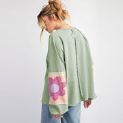 Women's Floral Contrast Color Loose Pullover Sweater