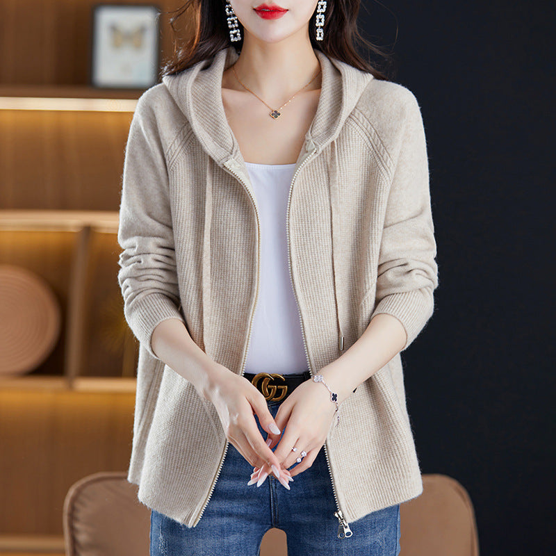 New Fallwinter Womens Western-style Loose-fitting Solid-color Hoodie Sweater